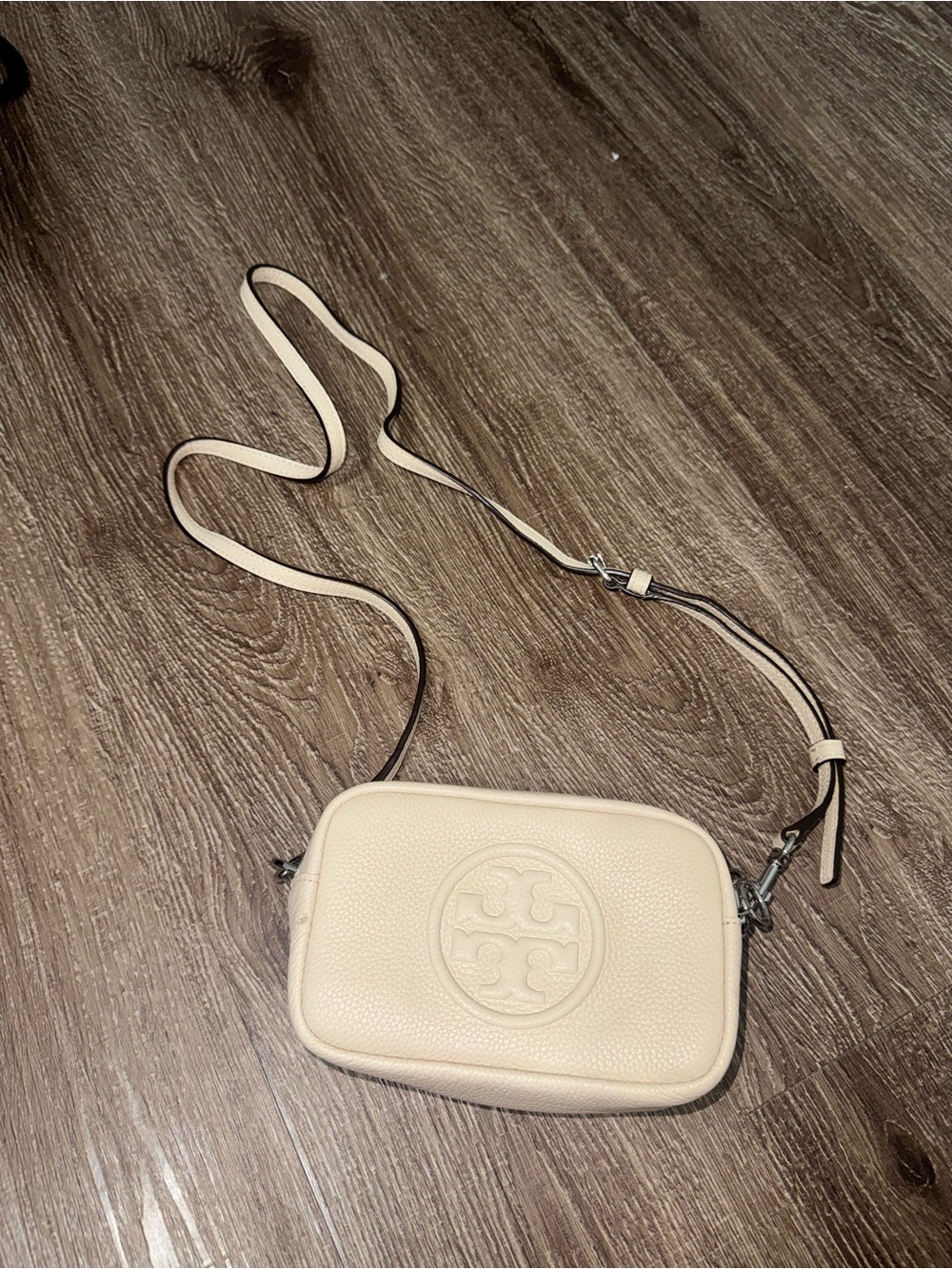 Tory Burch Cream Pebbled Leather Camera Crossbody